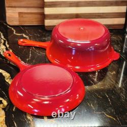 LE CREUSET Cast Iron 3.75Qt Dutch Oven Saucepan WithSkillet Lid Cerise