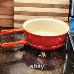LE CREUSET Cast Iron 3.75Qt Dutch Oven Saucepan WithSkillet Lid Cerise