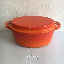 LE CREUSET ENAMELED CAST IRON Orange Red OVAL FLAME DUTCH OVEN & GRILL LID #32