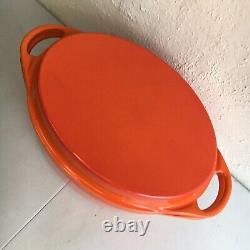 LE CREUSET ENAMELED CAST IRON Orange Red OVAL FLAME DUTCH OVEN & GRILL LID #32