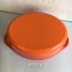 LE CREUSET ENAMELED CAST IRON Orange Red OVAL FLAME DUTCH OVEN & GRILL LID #32