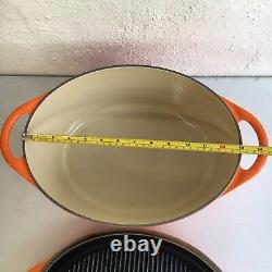 LE CREUSET ENAMELED CAST IRON Orange Red OVAL FLAME DUTCH OVEN & GRILL LID #32