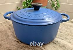 LE CREUSET FRANCE #24 4.5 QT MATT BLUE DUTCH OVEN WithLID CAST IRON ENAMEL CHIP