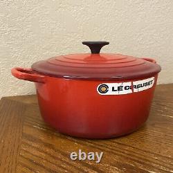 LE CREUSET ROUND DUTCH OVEN CERISE RED 4.2 QUART #24 CAST IRON ENAMEL WithLID