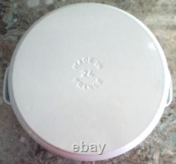 LN Staub La Coccotte Ronde #24 White 4Qt Round Cast Iron Dutch Oven withGlass Lid