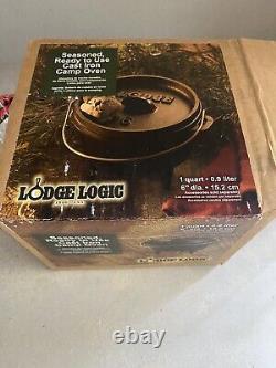 LODGE 1QT 6 Seasoned Cast Iron Camp Dutch Oven Pot 3-Leg Discon HTF #6CO
