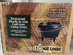 LODGE 1QT 6 Seasoned Cast Iron Camp Dutch Oven Pot 3-Leg Discon HTF #6CO