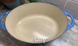 La Creuset Oval Dutch Oven Doufeu#28 withGrill Lid Marseille Blue MINT R149