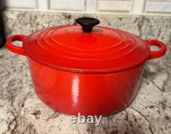 Le Creuset #22 France Red Chili Flame Enamel Dutch Oven With Lid