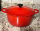 Le Creuset #22 France Red Chili Flame Enamel Dutch Oven With Lid