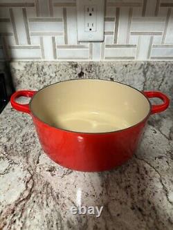 Le Creuset #22 France Red Chili Flame Enamel Dutch Oven With Lid