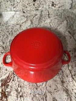 Le Creuset #22 France Red Chili Flame Enamel Dutch Oven With Lid