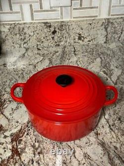 Le Creuset #22 France Red Chili Flame Enamel Dutch Oven With Lid