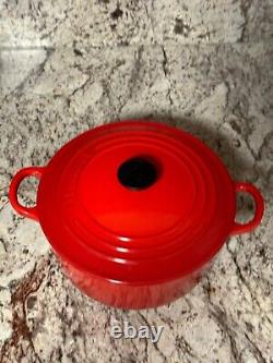 Le Creuset #22 France Red Chili Flame Enamel Dutch Oven With Lid