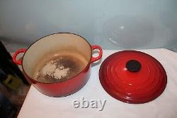 Le Creuset #24 France Enameled Cast Iron Round Red Dutch Oven with Lid 24