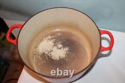 Le Creuset #24 France Enameled Cast Iron Round Red Dutch Oven with Lid 24