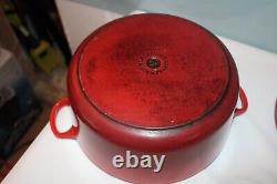 Le Creuset #24 France Enameled Cast Iron Round Red Dutch Oven with Lid 24