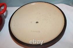 Le Creuset #24 France Enameled Cast Iron Round Red Dutch Oven with Lid 24