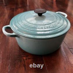 Le Creuset #26 Round Dutch Oven France Enamel Pot Caribbean Blue F 5.5 Lid VTG