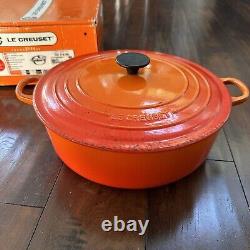 Le Creuset #30 Round Dutch Oven 5 qt Enamel Cast Iron Flame Orange Pot Box Low