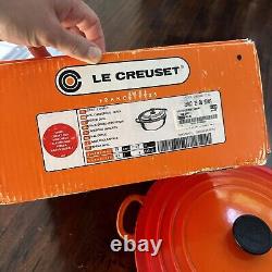 Le Creuset #30 Round Dutch Oven 5 qt Enamel Cast Iron Flame Orange Pot Box Low