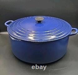 Le Creuset #34 Enameled Cast Iron Dutch Oven 13.25 Qt Round, Blue Double Handled