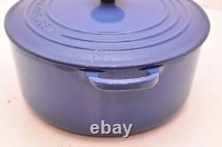 Le Creuset 3.5qt Blue Cast Iron 9 Pot Dutch Oven France #22 With Lid