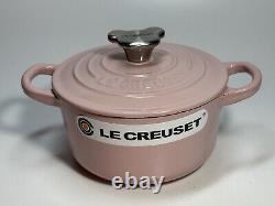 Le Creuset Cast Iron Dutch Oven Chiffon Pink Teddy Bear Knob 1 Quart NIB
