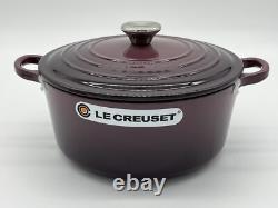 Le Creuset Cocotte 24cm 9.5in 4.5qt Fig Purple Silver knob Cast Iron Dutch oven