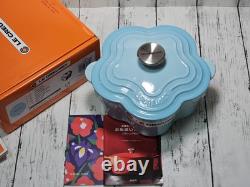 Le Creuset Cocotte Fleur Flower Purist Blue 20cm 2L Silver Knob Dutch oven NIB