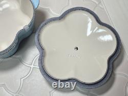 Le Creuset Cocotte Fleur Flower Purist Blue 20cm 2L Silver Knob Dutch oven NIB