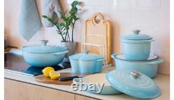 Le Creuset Cocotte Fleur Flower Purist Blue 20cm 2L Silver Knob Dutch oven NIB