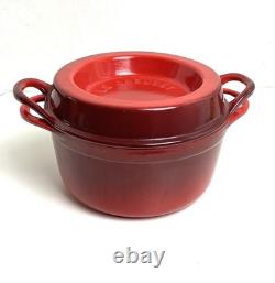Le Creuset Doufeu Cast Iron Dutch Oven #20 Red 2.5 Qt Recessed Lid Braising Pot