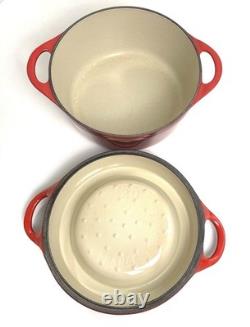 Le Creuset Doufeu Cast Iron Dutch Oven #20 Red 2.5 Qt Recessed Lid Braising Pot