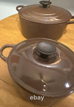 Le Creuset Dutch Oven #24 E Cast Iron Enamel Brown & #18 2 Quarts With Lids