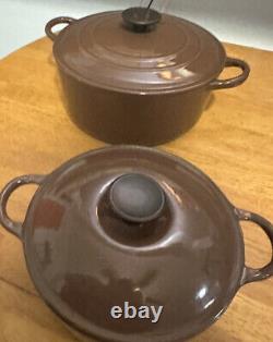 Le Creuset Dutch Oven #24 E Cast Iron Enamel Brown & #18 2 Quarts With Lids