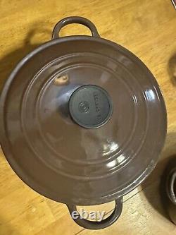 Le Creuset Dutch Oven #24 E Cast Iron Enamel Brown & #18 2 Quarts With Lids