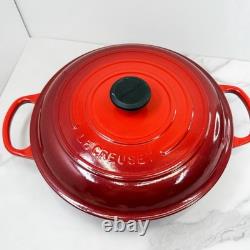 Le Creuset Dutch Oven Size 30 / 12? Flame Red Enameled Cast Iron BONUS Glass Lid