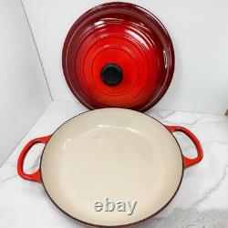 Le Creuset Dutch Oven Size 30 / 12? Flame Red Enameled Cast Iron BONUS Glass Lid