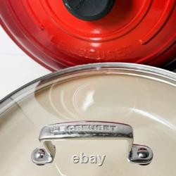 Le Creuset Dutch Oven Size 30 / 12? Flame Red Enameled Cast Iron BONUS Glass Lid