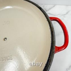 Le Creuset Dutch Oven Size 30 / 12? Flame Red Enameled Cast Iron BONUS Glass Lid
