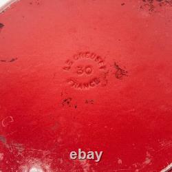 Le Creuset Dutch Oven Size 30 / 12? Flame Red Enameled Cast Iron BONUS Glass Lid