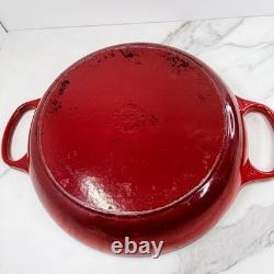 Le Creuset Dutch Oven Size 30 / 12? Flame Red Enameled Cast Iron BONUS Glass Lid
