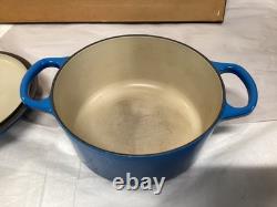 Le Creuset Enameled Cast Iron Dutch Oven #18 Double Handle with Lid Blue France