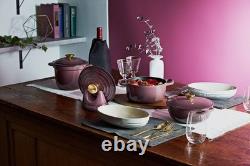 Le Creuset Fig Purple Flower Fleur Dutch Oven 2.1Qt Gold Knob Black Matte Enamel