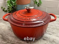 Le Creuset France #20 Cerise Red Enamel Dutch Oven 2.75 QT withLid Silver Knob