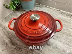 Le Creuset France #20 Cerise Red Enamel Dutch Oven 2.75 QT withLid Silver Knob