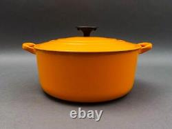 Le Creuset France #E Vintage Yellow Enamel Round Cast Iron Dutch Oven With Lid