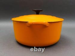 Le Creuset France #E Vintage Yellow Enamel Round Cast Iron Dutch Oven With Lid