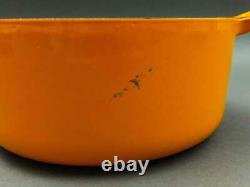 Le Creuset France #E Vintage Yellow Enamel Round Cast Iron Dutch Oven With Lid
